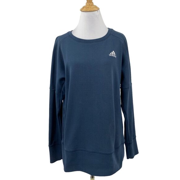 Adidas Sweatshirt Womens M Medium Blue Go To Recycled Drop Shoulder Long Sleeve - Picture 1 of 16
